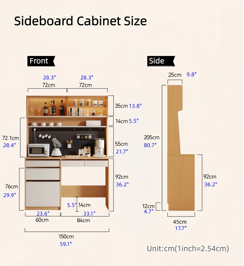 Buffet avec table à manger à double abattant et 4 chaises pliantes