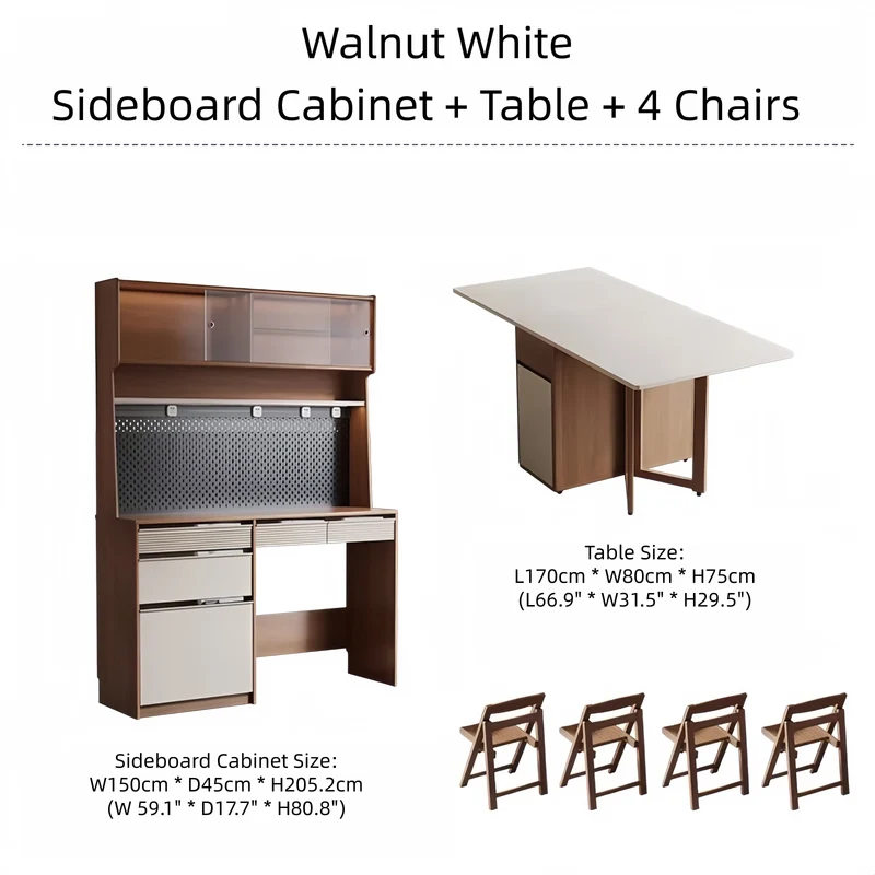 Buffet avec table à manger à double abattant et 4 chaises pliantes