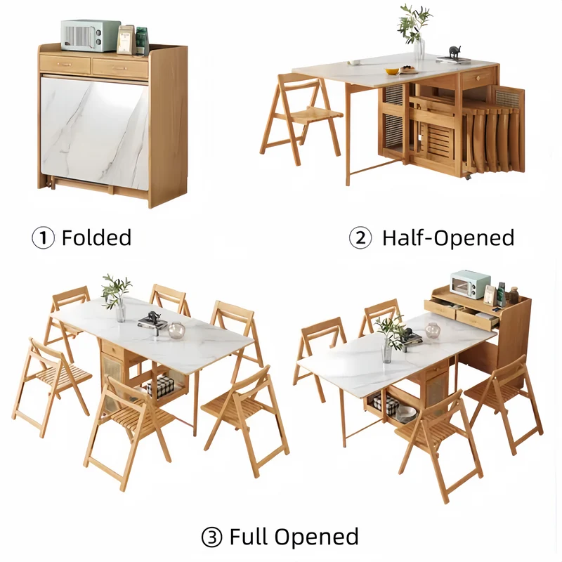 Table de salle à manger à double abattant avec buffet et 4 chaises pliantes