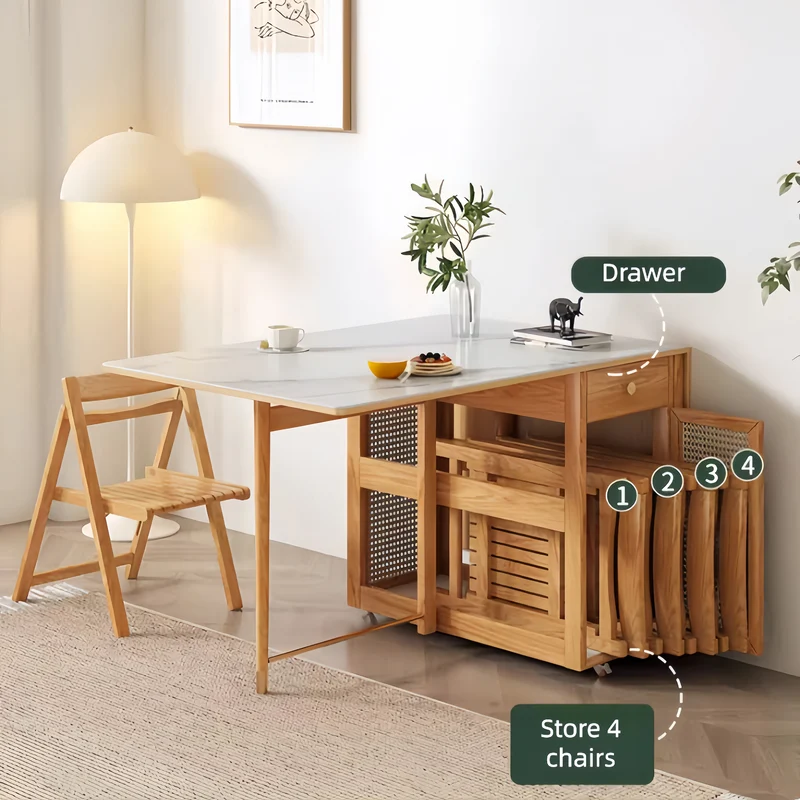 Table de salle à manger à double abattant avec buffet et 4 chaises pliantes