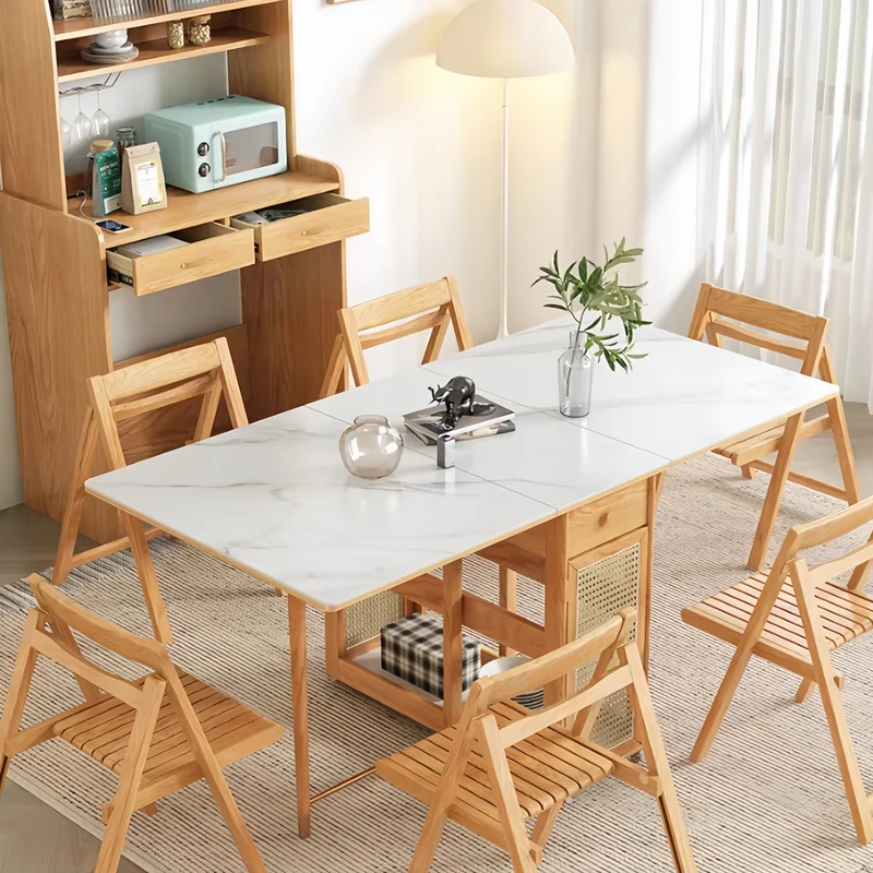 Table de salle à manger à double abattant avec buffet et 4 chaises pliantes