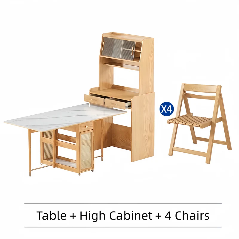 Table de salle à manger à double abattant avec buffet et 4 chaises pliantes