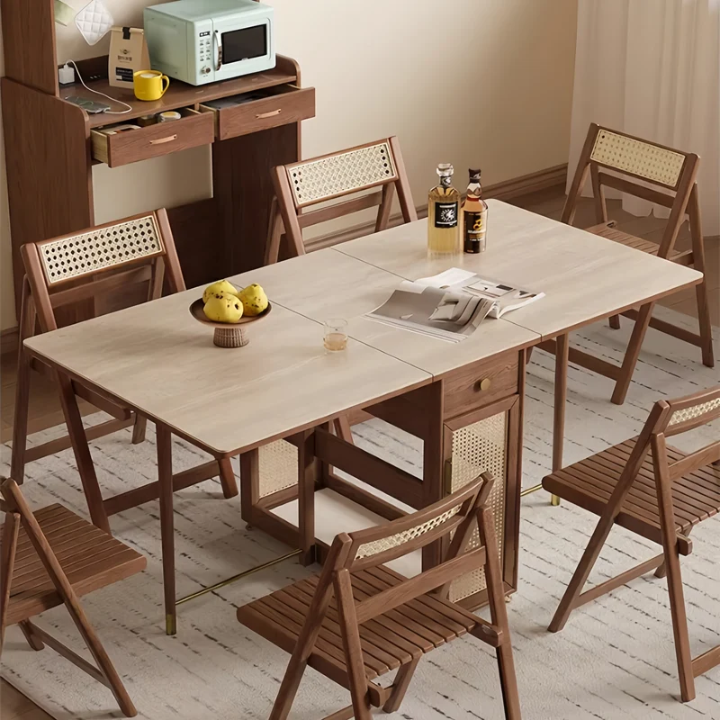 Table de salle à manger à double abattant avec buffet et 4 chaises pliantes
