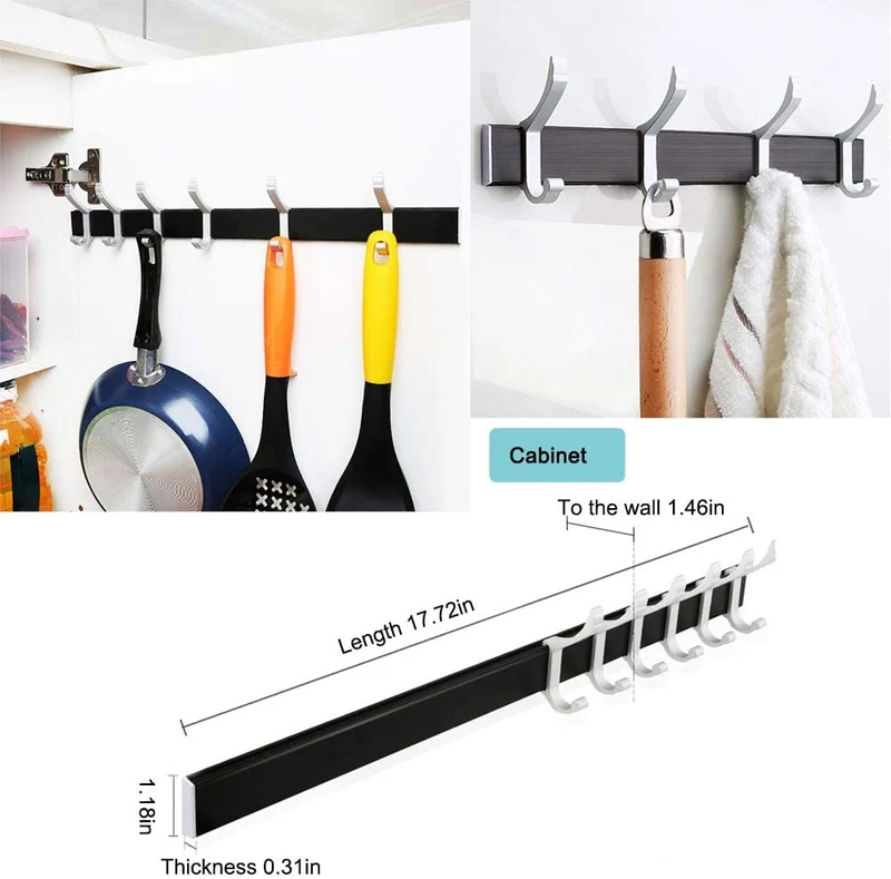 Porte-manteau mural réglable en aluminium avec 6 crochets doubles