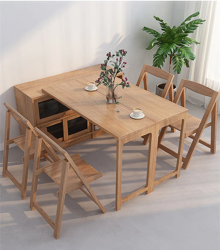 Table de salle à manger multifonction pliante et extensible avec armoire de rangement cachée