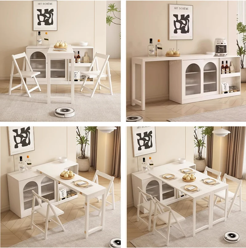 Table de salle à manger multifonction pliante et extensible avec armoire de rangement cachée
