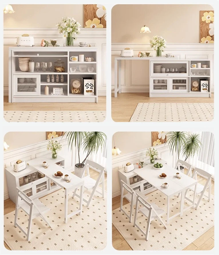 Table de salle à manger multifonction pliante et extensible avec armoire de rangement cachée