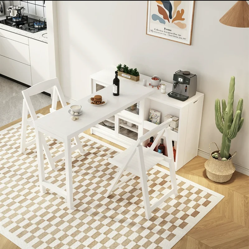 Table de salle à manger multifonction pliante et extensible avec armoire de rangement cachée