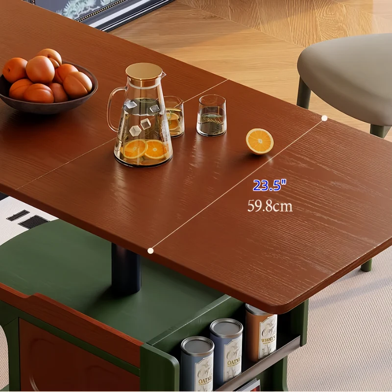 Table d'appoint relevable de style nordique rétro avec rangement et roulettes universelles