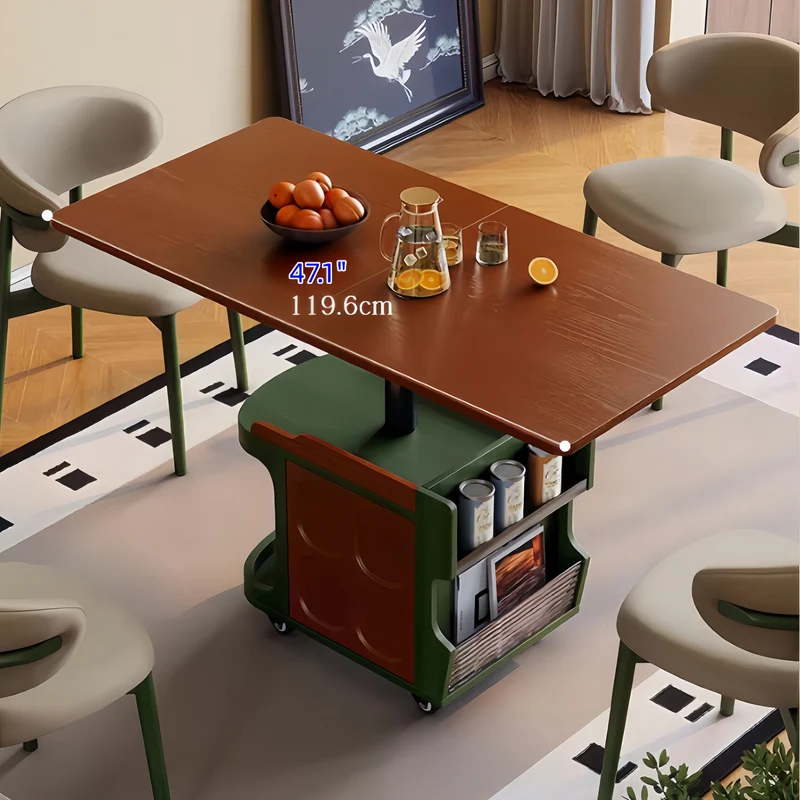 Table d'appoint relevable de style nordique rétro avec rangement et roulettes universelles