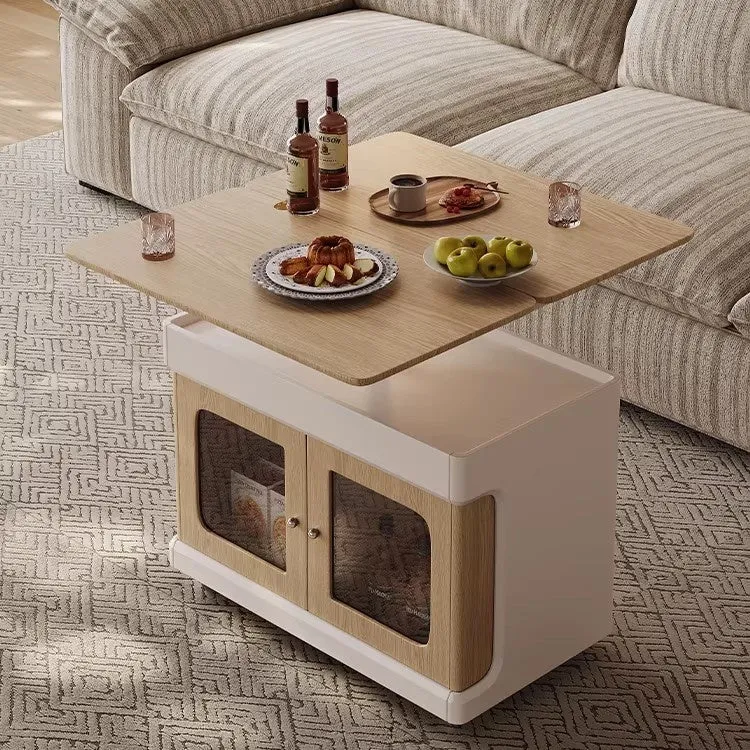 Table basse double multifonction relevable et extensible avec roulettes universelles