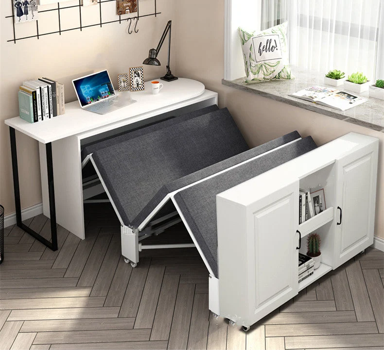 Bureau d'ordinateur d'angle télescopique et rotatif avec lit pliant