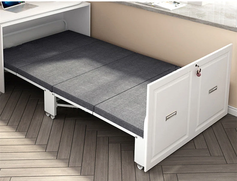 Bureau d'ordinateur d'angle télescopique et rotatif avec lit pliant