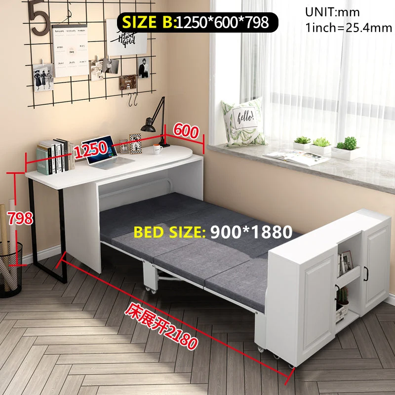 Bureau d'ordinateur d'angle télescopique et rotatif avec lit pliant