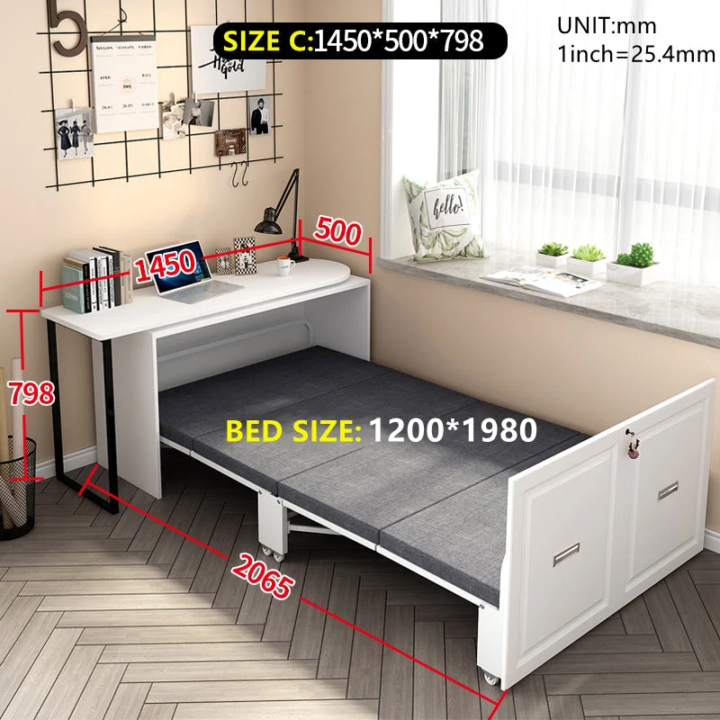 Bureau d'ordinateur d'angle télescopique et rotatif avec lit pliant