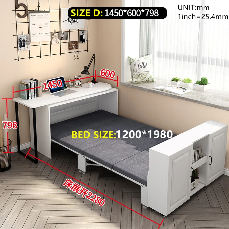 Bureau d'ordinateur d'angle télescopique et rotatif avec lit pliant
