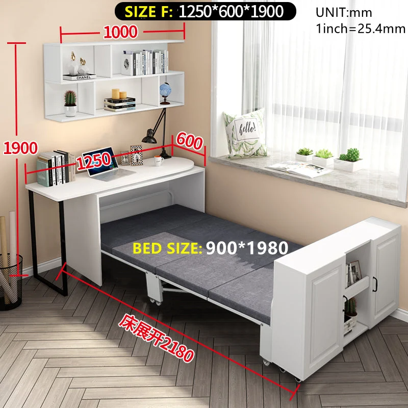 Bureau d'ordinateur d'angle télescopique et rotatif avec lit pliant