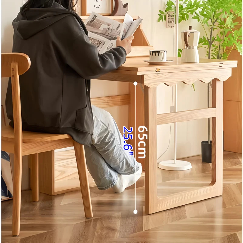 Table à manger multifonctionnelle pliante en bois massif pour petits appartements