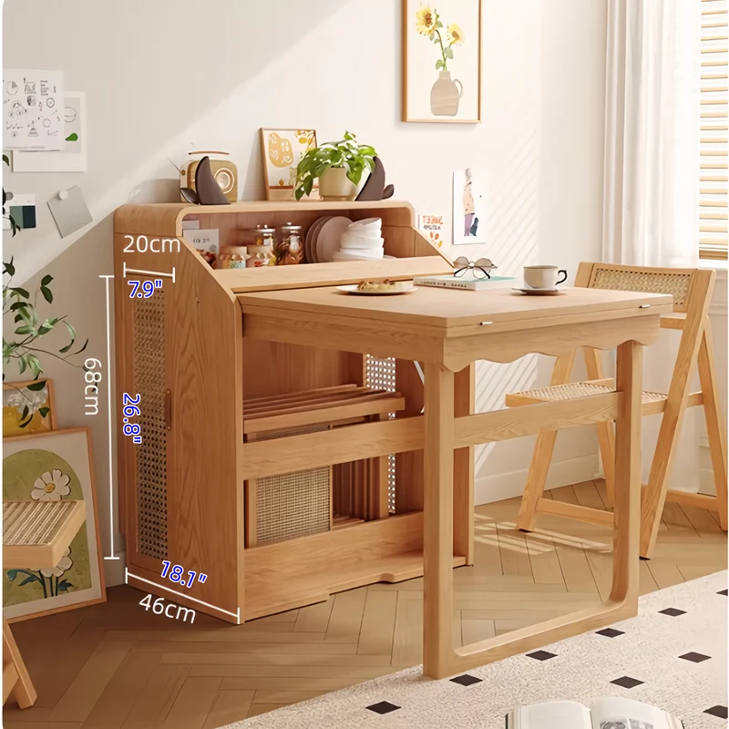 Table à manger multifonctionnelle pliante en bois massif pour petits appartements