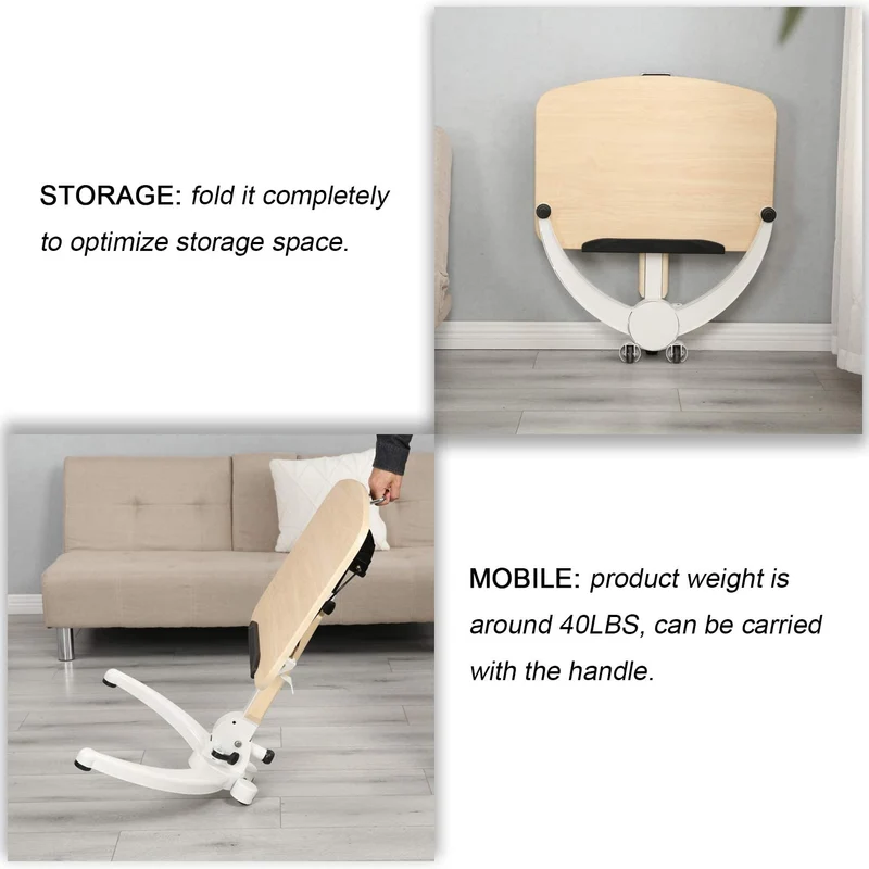 Bureau debout mobile pliable, table de lit surélevée, table d'appoint de canapé