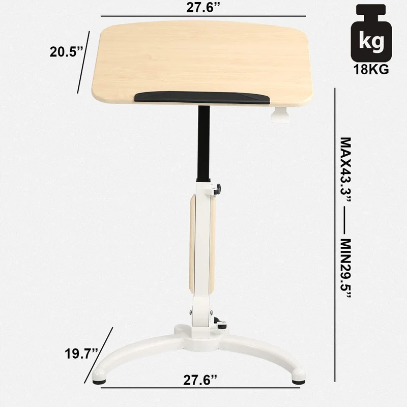 Bureau debout mobile pliable, table de lit surélevée, table d'appoint de canapé