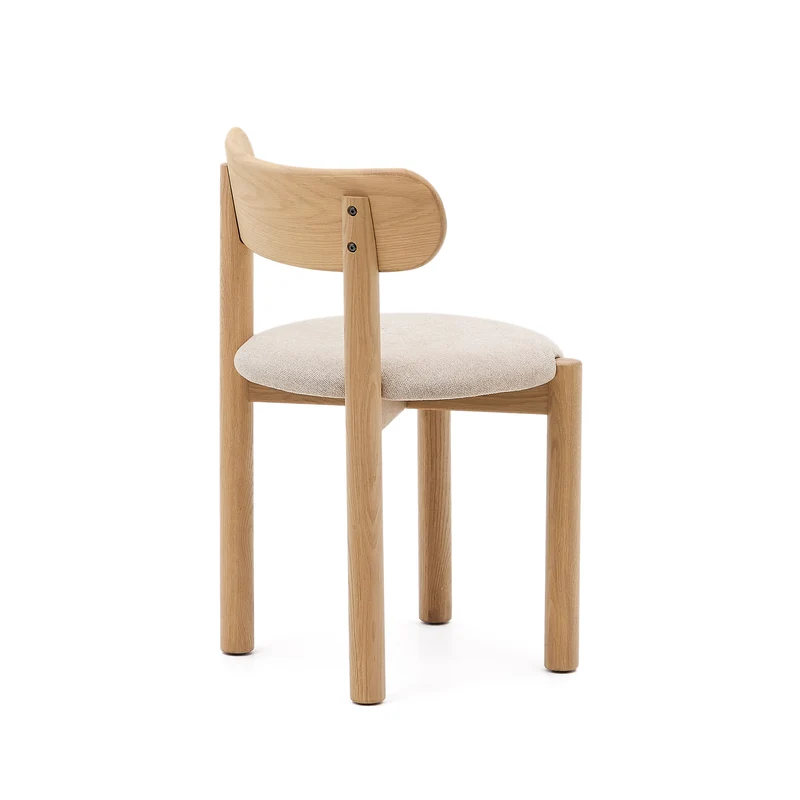 Nebai chair in beige chenille with a solid oak wood structure and natural finish FSC MIX Credit