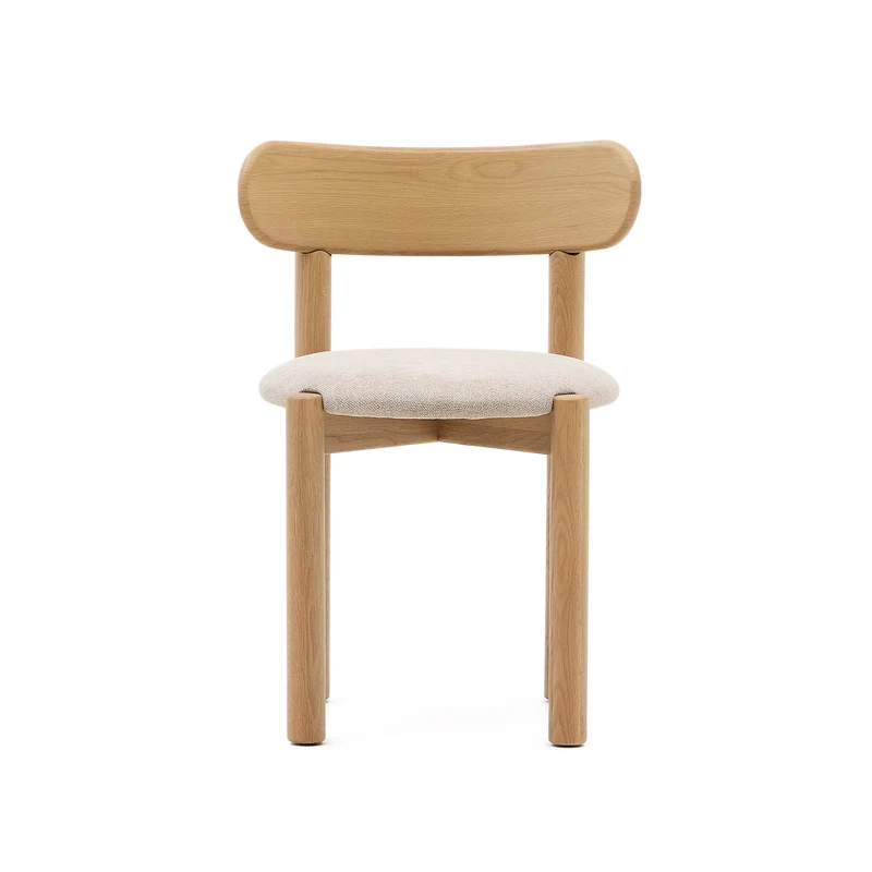 Nebai chair in beige chenille with a solid oak wood structure and natural finish FSC MIX Credit