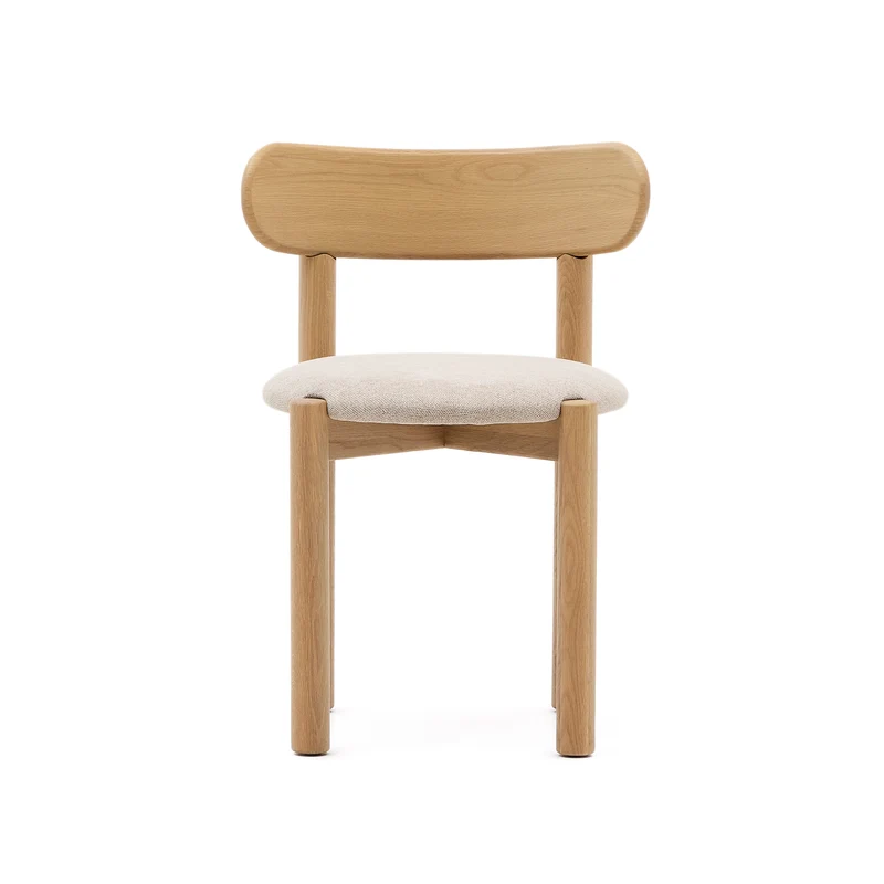 Nebai chair in beige chenille with a solid oak wood structure and natural finish FSC MIX Credit