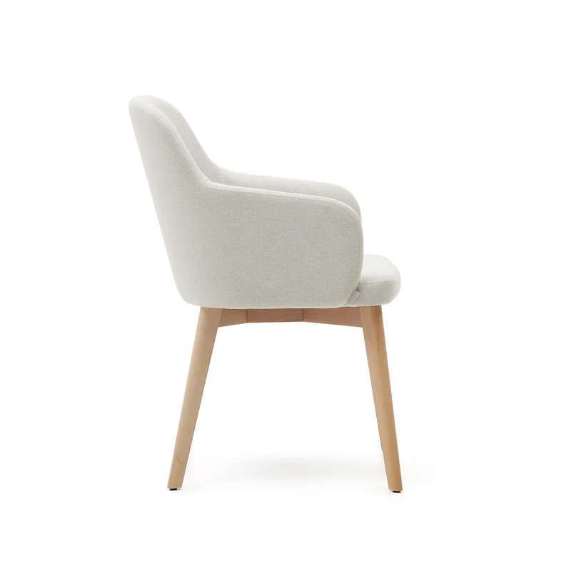 Nelida chair in beige chenille and solid beech wood in a natural finish