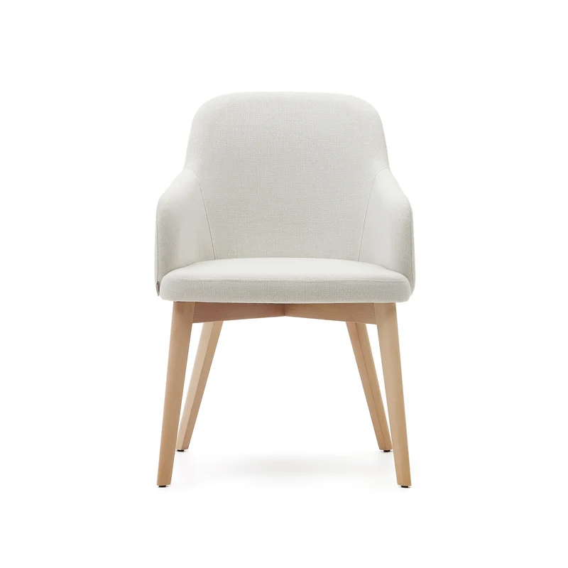 Nelida chair in beige chenille and solid beech wood in a natural finish