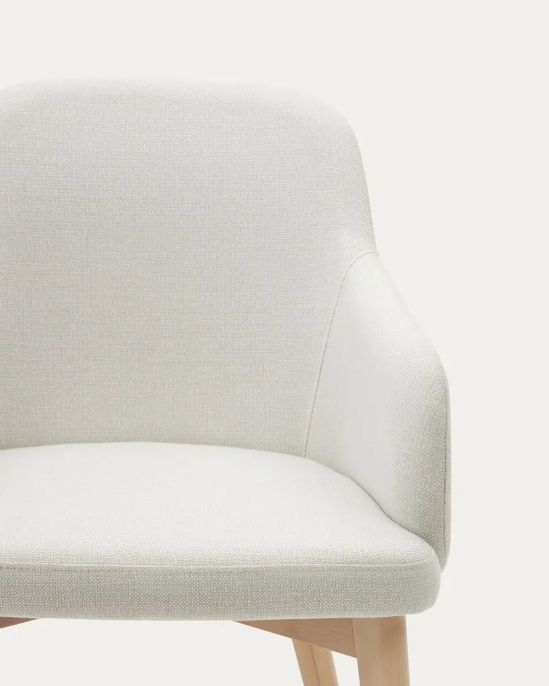 Nelida chair in beige chenille and solid beech wood in a natural finish