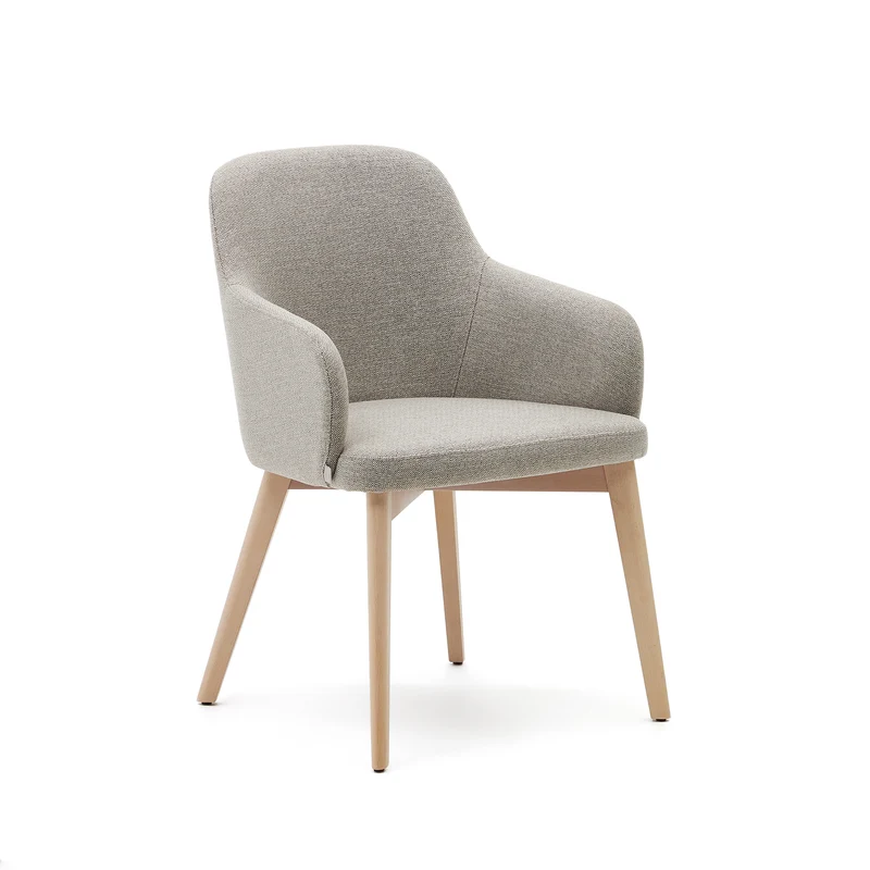 Nelida chair in brown chenille and solid beech wood in a natural finish
