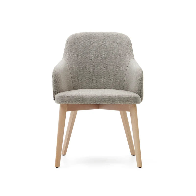 Nelida chair in brown chenille and solid beech wood in a natural finish