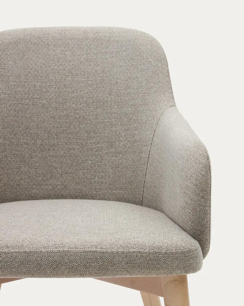 Nelida chair in brown chenille and solid beech wood in a natural finish