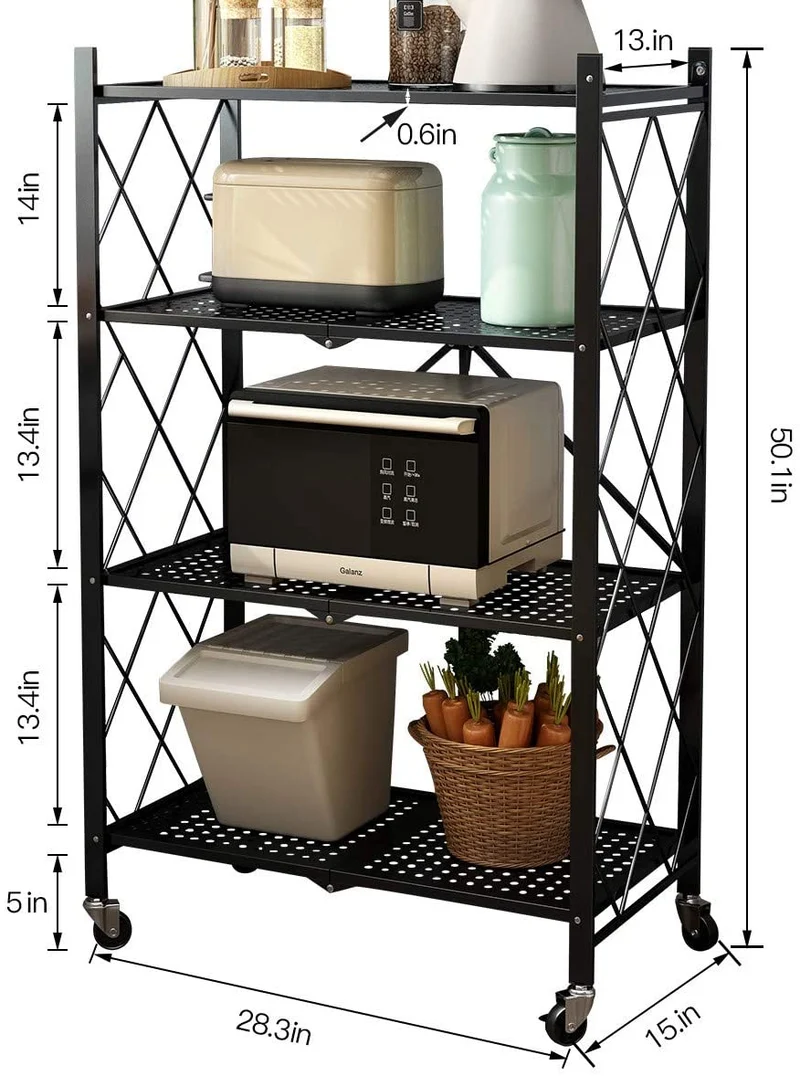 Étagères de rangement pliantes en métal sans assemblage avec roues pour garage, chambre, cuisine et garde-manger
