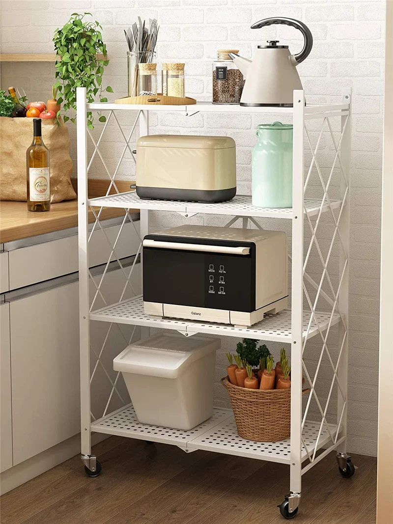 Étagères de rangement pliantes en métal sans assemblage avec roues pour garage, chambre, cuisine et garde-manger