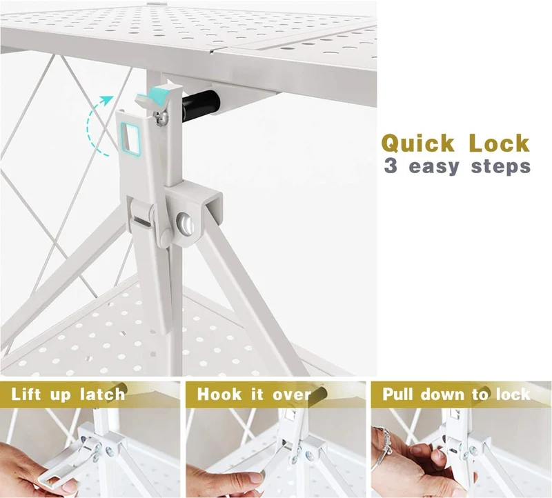 Étagères de rangement pliantes en métal sans assemblage avec roues pour garage, chambre, cuisine et garde-manger