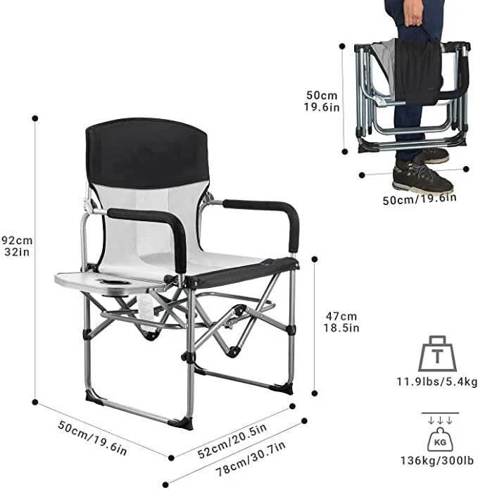 Chaise pliante en maille de camping compacte robuste avec table d'appoint et poignée
