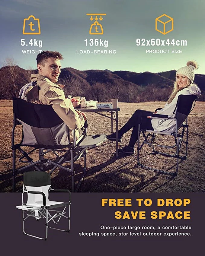 Chaise pliante en maille de camping compacte robuste avec table d'appoint et poignée