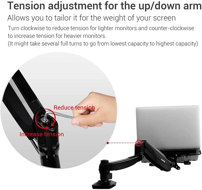 Support de bureau pour ordinateur portable et moniteur 2 en 1 avec bras pivotant à ressort à gaz