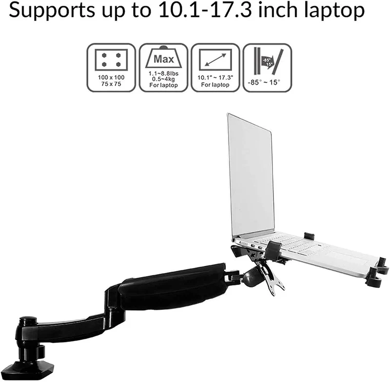 Support de bureau pour ordinateur portable et moniteur 2 en 1 avec bras pivotant à ressort à gaz