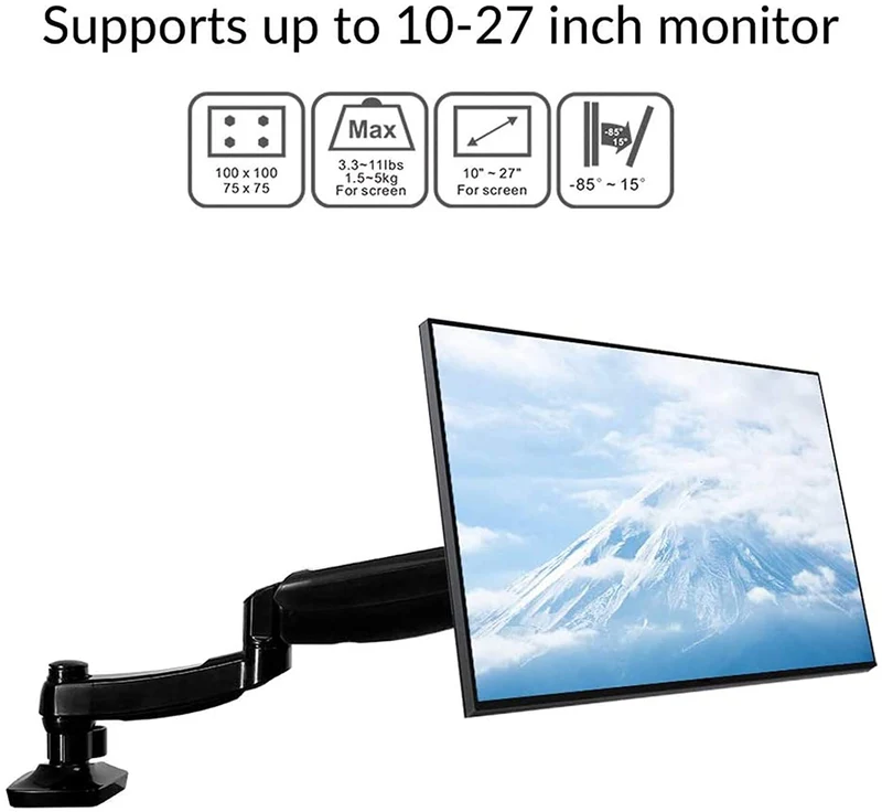 Support de bureau pour ordinateur portable et moniteur 2 en 1 avec bras pivotant à ressort à gaz
