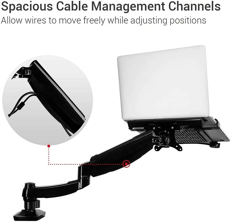 Support de bureau pour ordinateur portable et moniteur 2 en 1 avec bras pivotant à ressort à gaz