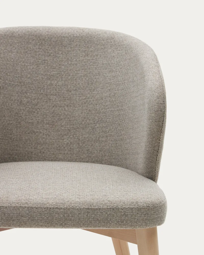 Darice chair in brown chenille and solid beech wood in a natural finish