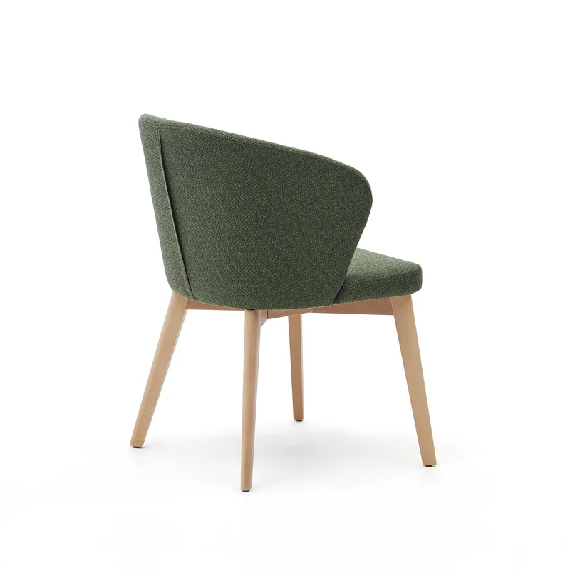 Darice chair in green chenille and solid beech wood in a natural finish