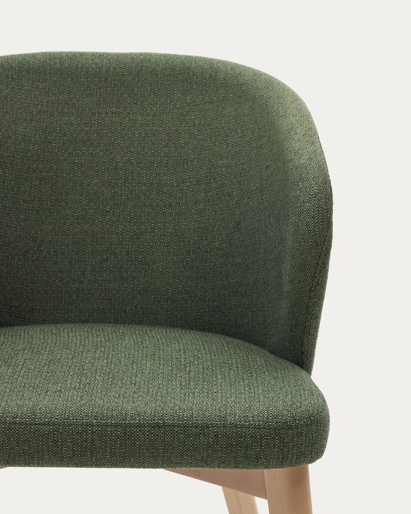 Darice chair in green chenille and solid beech wood in a natural finish