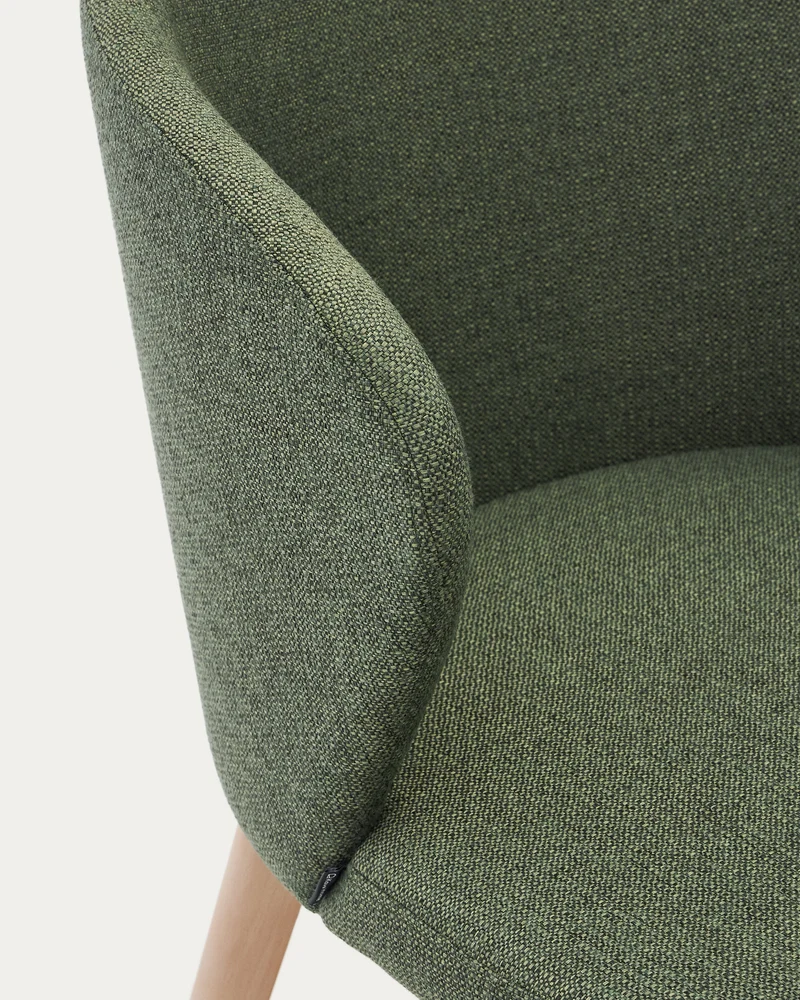Darice chair in green chenille and solid beech wood in a natural finish