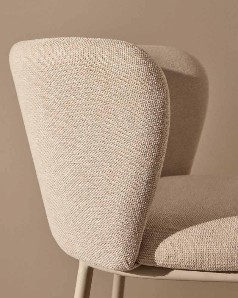 Ciselia stool in beige chenille and beige legs 75 cm