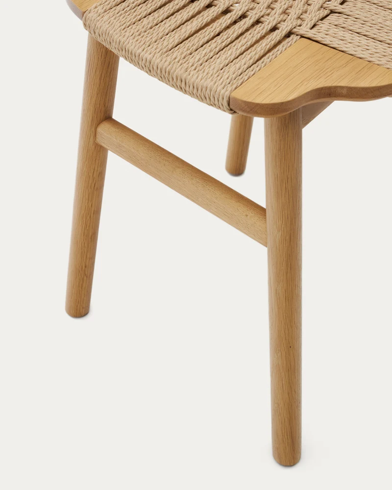 Enit stool made of beige paper cord and solid oak wood with natural finish, 43cm FSC Mix Credit
