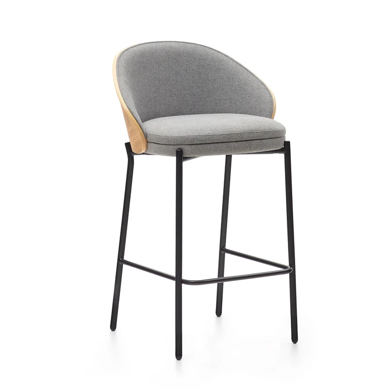 Eamy stool light grey chenille & Natural 65 cm